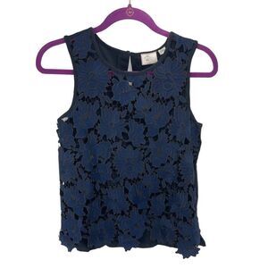 Postmark Anthropologie Womens Koria Floral Lace Shell Top Blouse Blue Small